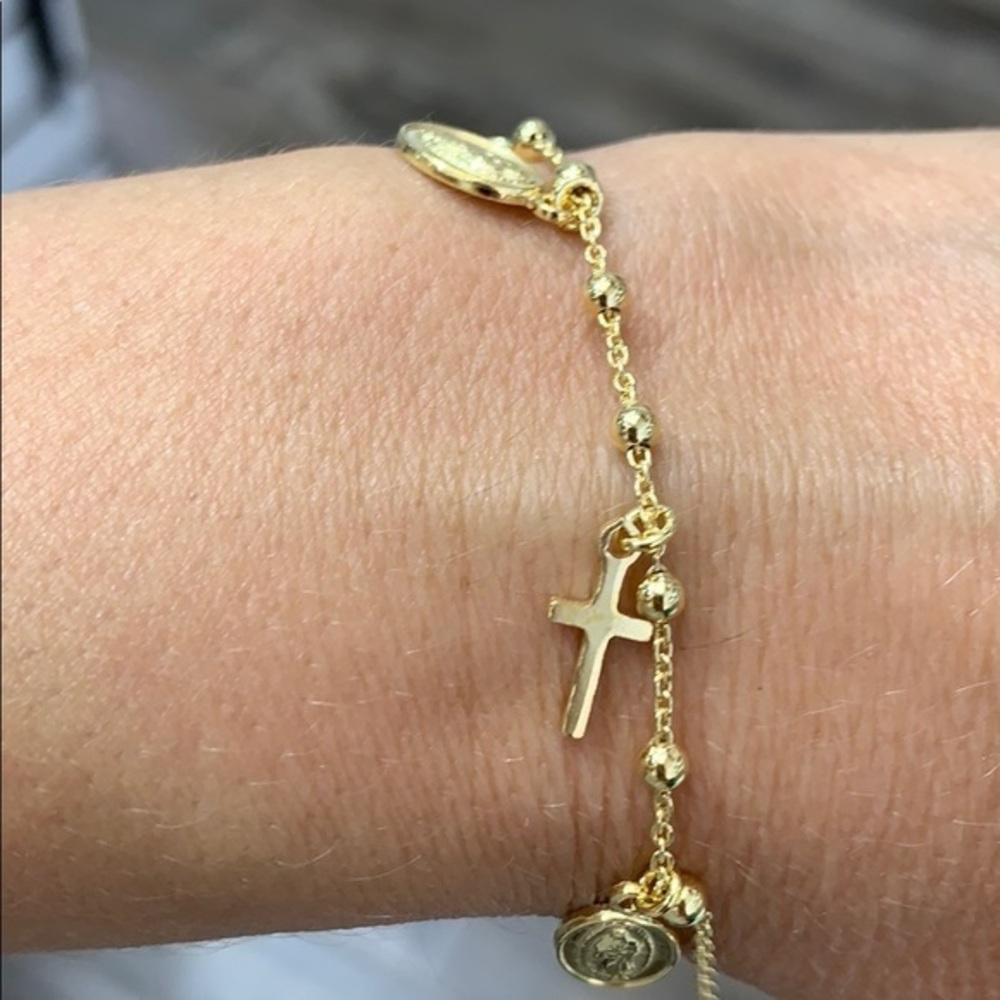 New Gold plated Cross Virgin Mary Bracelet 8.5